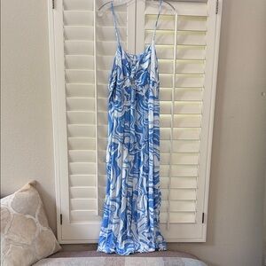 Fourteenth Place Blue and White Swirl Maxi Dress